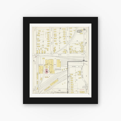Old map wall art mockup — black gallery frame with white mat — Sanborn Fire Insurance Map from Olean, Cattaraugus County, New York (1915), Sheet #0011