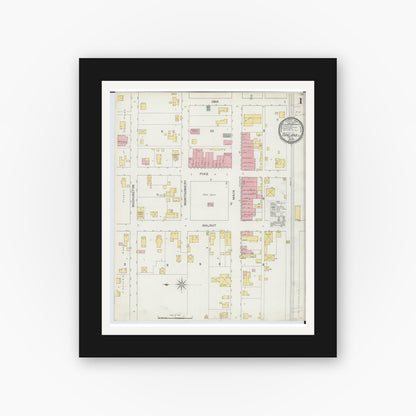 Old map wall art mockup — black gallery frame with white mat — Sanborn Fire Insurance Map from Oakland, Coles County, Illinois (1893) - Complete Map Set