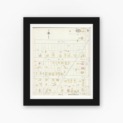 Old map wall art mockup — black gallery frame with white mat — Sanborn Fire Insurance Map from Menasha, Winnebago County, Wisconsin (1913), Sheet #0003