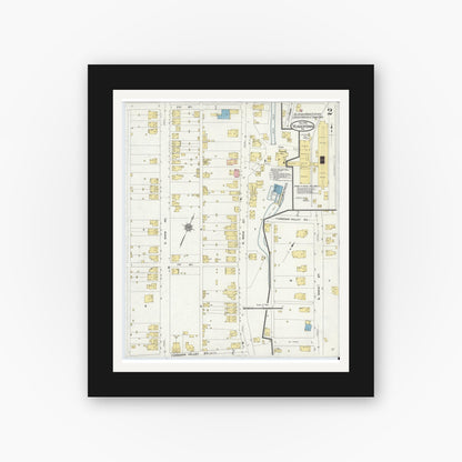 Old map wall art mockup — black gallery frame with white mat — Sanborn Fire Insurance Map from Yeagertown, Mifflin County, Pennsylvania (1910), Sheet #0002