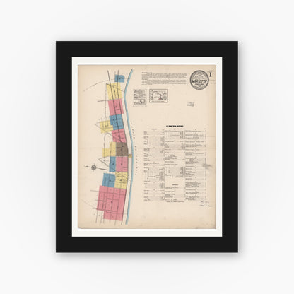 Old map wall art mockup — black gallery frame with white mat — Sanborn Fire Insurance Map from Marietta, Lancaster County, Pennsylvania (1922), Sheet #0001