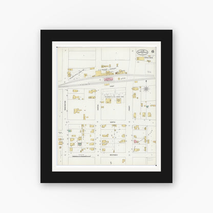Old map wall art mockup — black gallery frame with white mat — Sanborn Fire Insurance Map from Naperville, Du Page County, Illinois (1898), Sheet #0006