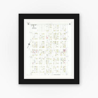 Old map wall art mockup — black gallery frame with white mat — Sanborn Fire Insurance Map from Pecos, Reeves County, Texas (1939), Sheet #0006