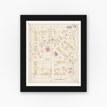 Old map wall art mockup — black gallery frame with white mat — Sanborn Fire Insurance Map from Alliance, Stark County, Ohio (1921), Sheet #0003