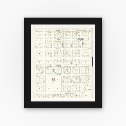 Old map wall art mockup — black gallery frame with white mat — Sanborn Fire Insurance Map from Giddings, Lee County, Texas (1921), Sheet #0006