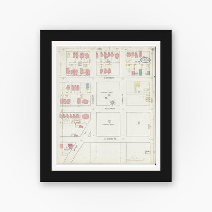 Old map wall art mockup — black gallery frame with white mat — Sanborn Fire Insurance Map from El Paso, El Paso County, Texas (1893), Sheet #0004