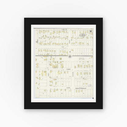 Old map wall art mockup — black gallery frame with white mat — Sanborn Fire Insurance Map from Ironwood, Gogebic County, Michigan (1898), Sheet #0016