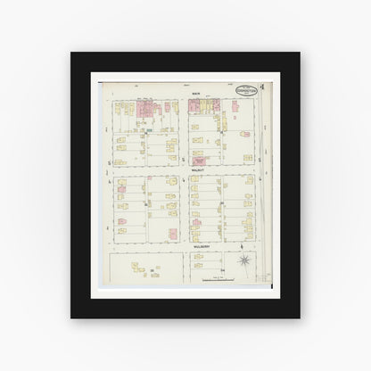 Old map wall art mockup — black gallery frame with white mat — Sanborn Fire Insurance Map from Coshocton, Coshocton County, Ohio (1889), Sheet #0004