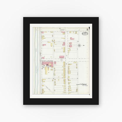 Old map wall art mockup — black gallery frame with white mat — Sanborn Fire Insurance Map from Marietta, Lancaster County, Pennsylvania (1896), Sheet #0005