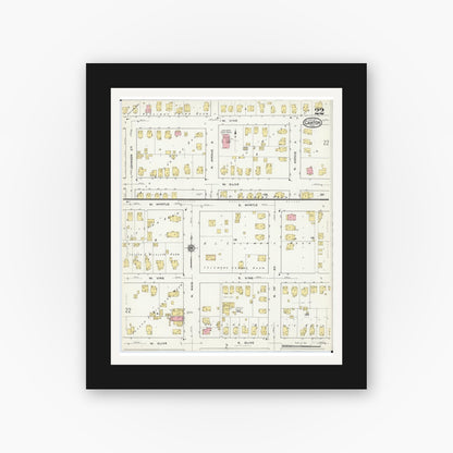 Old map wall art mockup — black gallery frame with white mat — Sanborn Fire Insurance Map from Canton, Fulton County, Illinois (1917), Sheet #0022