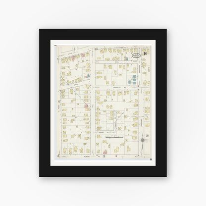 Old map wall art mockup — black gallery frame with white mat — Sanborn Fire Insurance Map from Pontiac, Oakland County, Michigan (1915), Sheet #0016