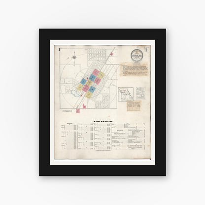Old map wall art mockup — black gallery frame with white mat — Sanborn Fire Insurance Map from Marceline, Linn County, Missouri (1939), Sheet #0001