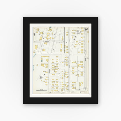 Old map wall art mockup — black gallery frame with white mat — Sanborn Fire Insurance Map from Medford, Middlesex County, Massachusetts (1903), Sheet #0026