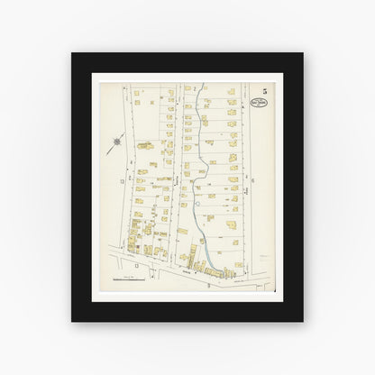 Old map wall art mockup — black gallery frame with white mat — Sanborn Fire Insurance Map from Bay Shore, Suffolk County, New York (1915), Sheet #0005