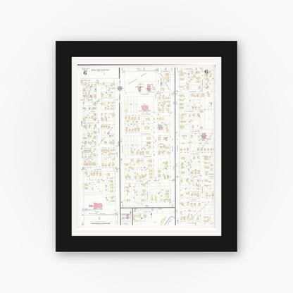 Old map wall art mockup — black gallery frame with white mat — Sanborn Fire Insurance Map from Tomah, Monroe County, Wisconsin (1937), Sheet #0006