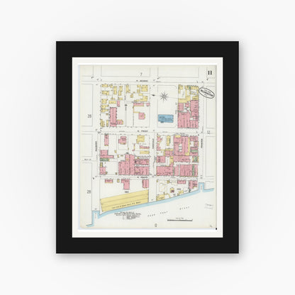 Old map wall art mockup — black gallery frame with white mat — Sanborn Fire Insurance Map from Wilmington, New Hanover County, North Carolina (1898), Sheet #0011