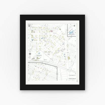 Old map wall art mockup — black gallery frame with white mat — Sanborn Fire Insurance Map from Karnes City, Karnes County, Texas (1951), Sheet #0006