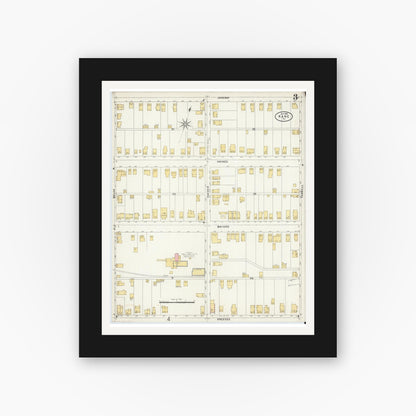 Old map wall art mockup — black gallery frame with white mat — Sanborn Fire Insurance Map from Kane, McKean County, Pennsylvania (1898), Sheet #0003