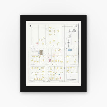 Old map wall art mockup — black gallery frame with white mat — Sanborn Fire Insurance Map from Jordan, Scott County, Minnesota (1928), Sheet #0005
