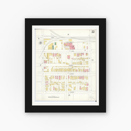 Old map wall art mockup — black gallery frame with white mat — Sanborn Fire Insurance Map from Hamilton, Butler County, Ohio (1899), Sheet #0022