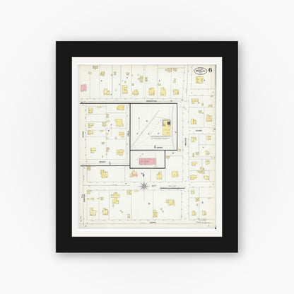 Old map wall art mockup — black gallery frame with white mat — Sanborn Fire Insurance Map from Marlin, Falls County, Texas (1903), Sheet #0006