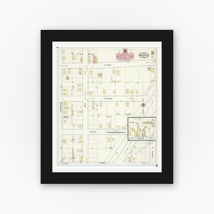Old map wall art mockup — black gallery frame with white mat — Sanborn Fire Insurance Map from Wakefield, Gogebic County, Michigan (1917), Sheet #0003