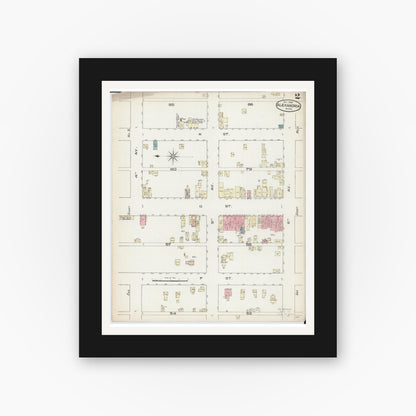 Old map wall art mockup — black gallery frame with white mat — Sanborn Fire Insurance Map from Alexandria, Douglas County, Minnesota (1885), Sheet #0002