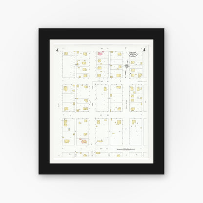 Old map wall art mockup — black gallery frame with white mat — Sanborn Fire Insurance Map from Roscoe, Nolan County, Texas (1927), Sheet #0004