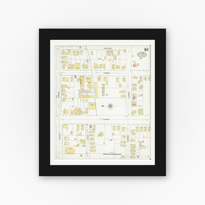 Old map wall art mockup — black gallery frame with white mat — Sanborn Fire Insurance Map from Olean, Cattaraugus County, New York (1904), Sheet #0010