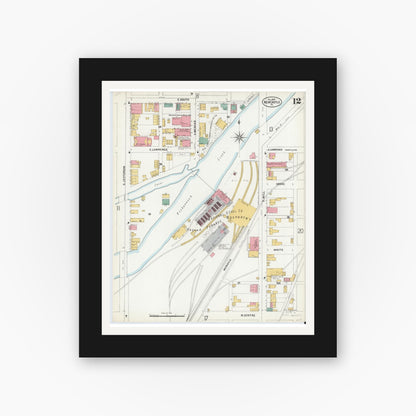 Old map wall art mockup — black gallery frame with white mat — Sanborn Fire Insurance Map from New Castle, Lawrence County, Pennsylvania (1899), Sheet #0012