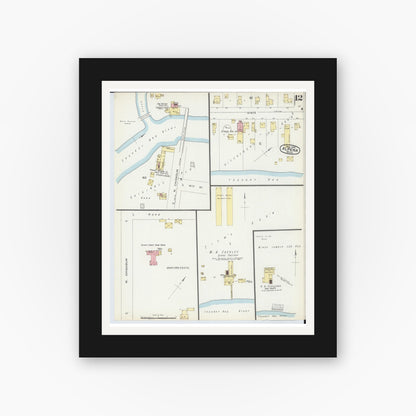 Old map wall art mockup — black gallery frame with white mat — Sanborn Fire Insurance Map from Alpena, Alpena County, Michigan (1895), Sheet #0012