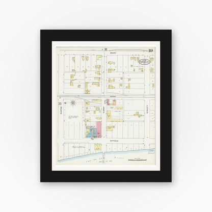 Old map wall art mockup — black gallery frame with white mat — Sanborn Fire Insurance Map from Fond du Lac, Fond du Lac County, Wisconsin (1898), Sheet #0019