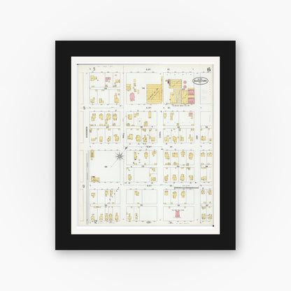 Old map wall art mockup — black gallery frame with white mat — Sanborn Fire Insurance Map from Beardstown, Cass County, Illinois (1900), Sheet #0006