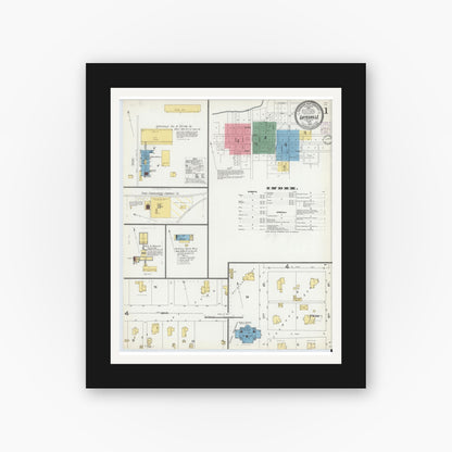 Old map wall art mockup — black gallery frame with white mat — Sanborn Fire Insurance Map from Gatesville, Coryell County, Texas (1902) - Complete Map Set