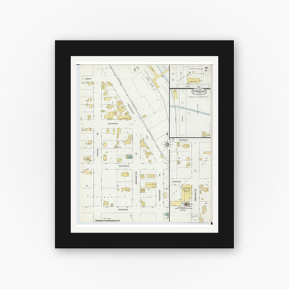 Old map wall art mockup — black gallery frame with white mat — Sanborn Fire Insurance Map from Frankfort, Benzie County, Michigan (1899), Sheet #0007