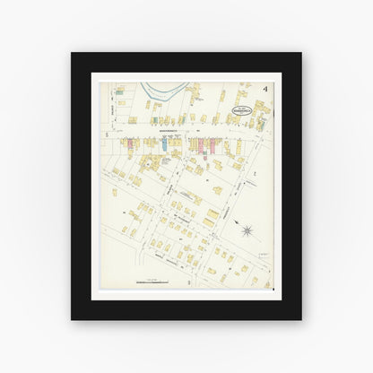 Old map wall art mockup — black gallery frame with white mat — Sanborn Fire Insurance Map from Mamaroneck, Westchester County, New York (1908), Sheet #0004