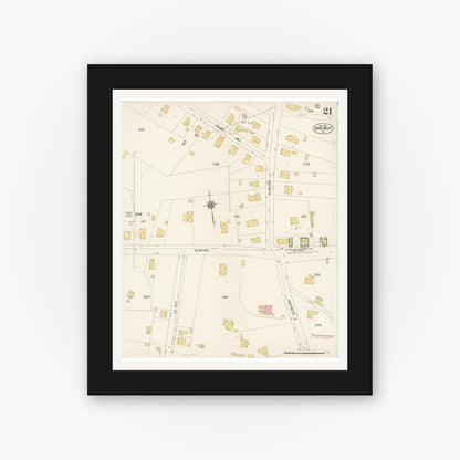 Old map wall art mockup — black gallery frame with white mat — Sanborn Fire Insurance Map from Grass Valley, Nevada County, California (1912), Sheet #0021