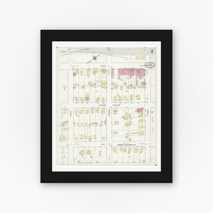 Old map wall art mockup — black gallery frame with white mat — Sanborn Fire Insurance Map from Bushnell, Mcdonough County, Illinois (1912), Sheet #0004