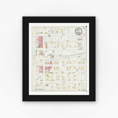Old map wall art mockup — black gallery frame with white mat — Sanborn Fire Insurance Map from Swayzee, Grant County, Indiana (1898) - Complete Map Set