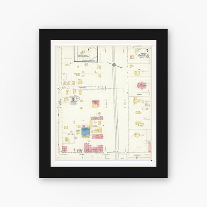 Old map wall art mockup — black gallery frame with white mat — Sanborn Fire Insurance Map from Thomasville, Davidson County, North Carolina (1913), Sheet #0007