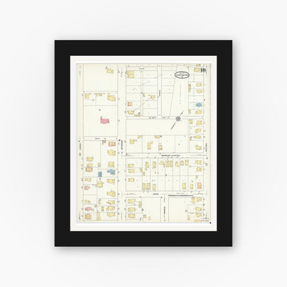 Old map wall art mockup — black gallery frame with white mat — Sanborn Fire Insurance Map from Huntington, Huntington County, Indiana (1912), Sheet #0010