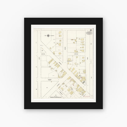 Old map wall art mockup — black gallery frame with white mat — Sanborn Fire Insurance Map from Hueneme, Ventura County, California (1910), Sheet #0002