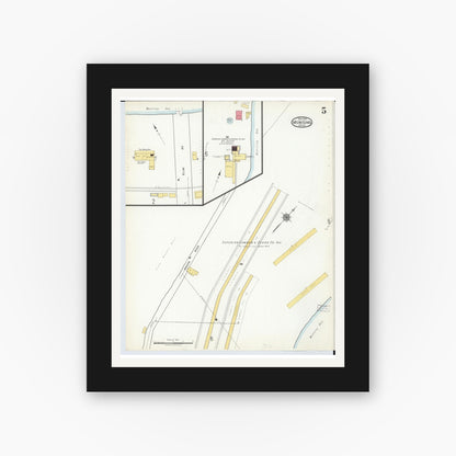 Old map wall art mockup — black gallery frame with white mat — Sanborn Fire Insurance Map from Munising, Alger County, Michigan (1917), Sheet #0005