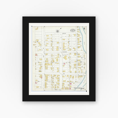 Old map wall art mockup — black gallery frame with white mat — Sanborn Fire Insurance Map from Ironton, Lawrence County, Ohio (1904), Sheet #0002