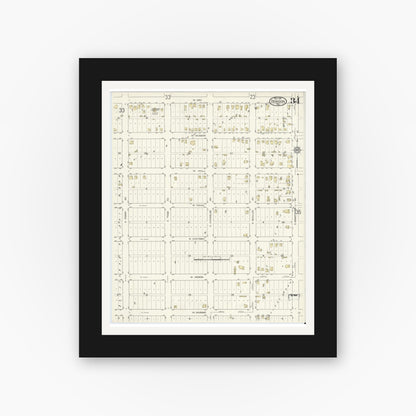 Old map wall art mockup — black gallery frame with white mat — Sanborn Fire Insurance Map from Denison, Grayson County, Texas (1914), Sheet #0034
