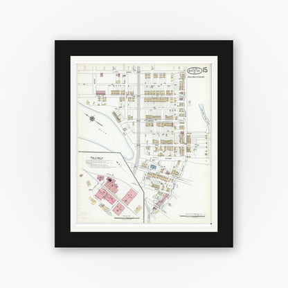 Old map wall art mockup — black gallery frame with white mat — Sanborn Fire Insurance Map from Bristol, Bucks County, Pennsylvania (1927), Sheet #0015
