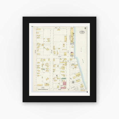 Old map wall art mockup — black gallery frame with white mat — Sanborn Fire Insurance Map from Huron, Erie County, Ohio (1898), Sheet #0002