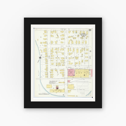 Old map wall art mockup — black gallery frame with white mat — Sanborn Fire Insurance Map from Flint, Genesee County, Michigan (1909), Sheet #0019