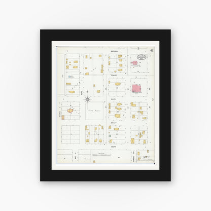 Old map wall art mockup — black gallery frame with white mat — Sanborn Fire Insurance Map from Jackson, Jackson County, Minnesota (1900), Sheet #0004