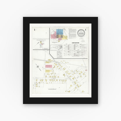 Old map wall art mockup — black gallery frame with white mat — Sanborn Fire Insurance Map from Ahoskie, Hertford County, North Carolina (1930), Sheet #0001